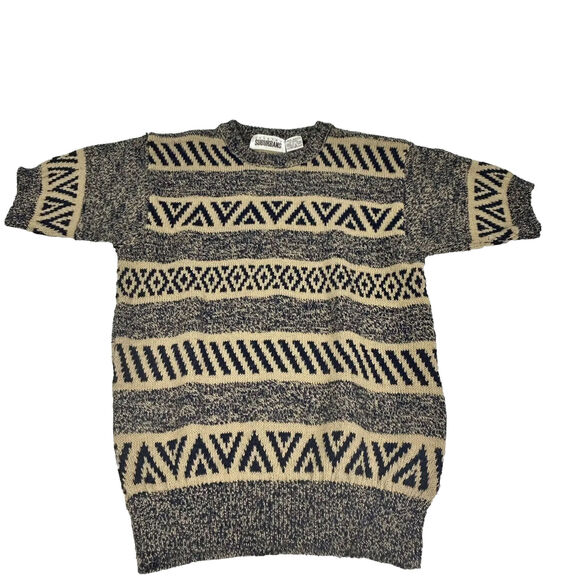 Country Suburbans Sweaters - VTG Country Suburbans Womens S Knit Blouse Top Short Sleeve Stretch Geometric